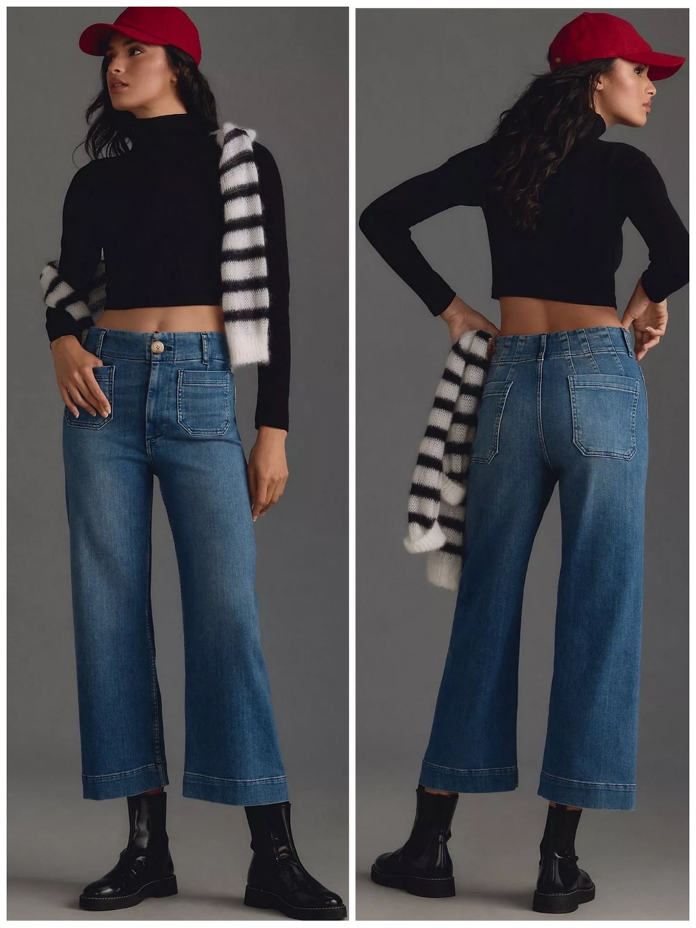 Maeve The Denim Colette Cropped Wide-Leg Blue Denim Jeans Size 28